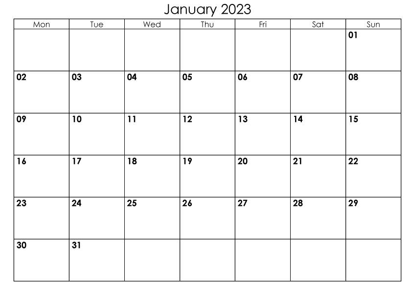 2023 January – A4 Landscape